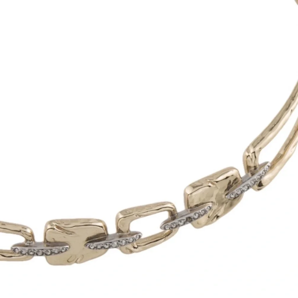 ALEXIS BITTAR • Gold Silver Chain Link Crystal Abstract Buckle Choker Necklace